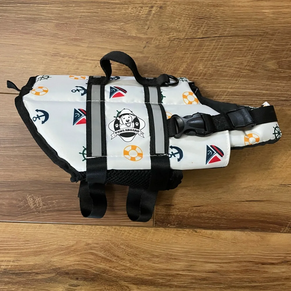 Paws Aboard White Nautical Dog Life Jacket XS